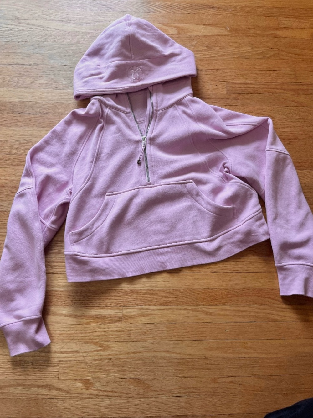 LuluLemon baby pink cropped half-zip hoodie size small.